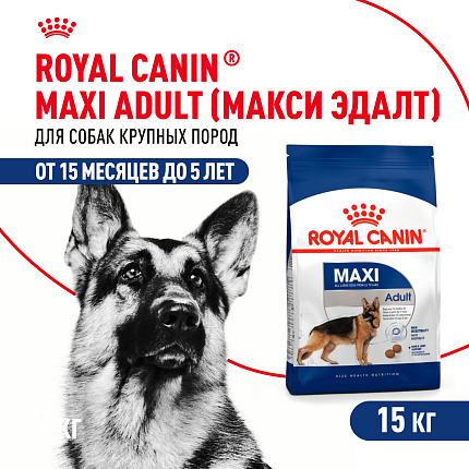 Royal Canin Maxi Adult Корм сухой для взрослых собак крупных размеров от 15 месяцев до 5 лет, 15 кг